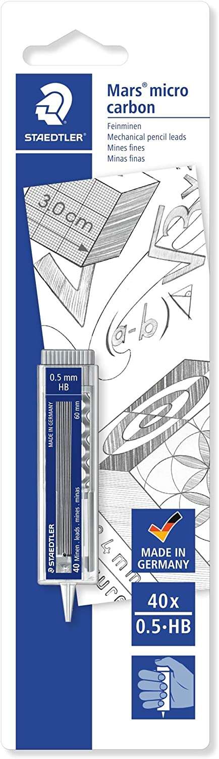 Staedtler Micro Carbon 255 Dispensador de Minas con 40 Minas - Mina HB de 0.5mm - Rellena las Minas Individualmente - Resistencia a la Rotura - 90% Procedente de Materiales Naturales 1 pieza(s)