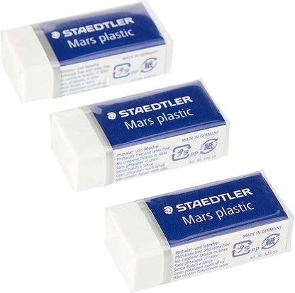 Staedtler Mars Plastic Pack de 3 Gomas de Borrar - Plastico - Alta Precision - Color Blanco 1 pieza(s)