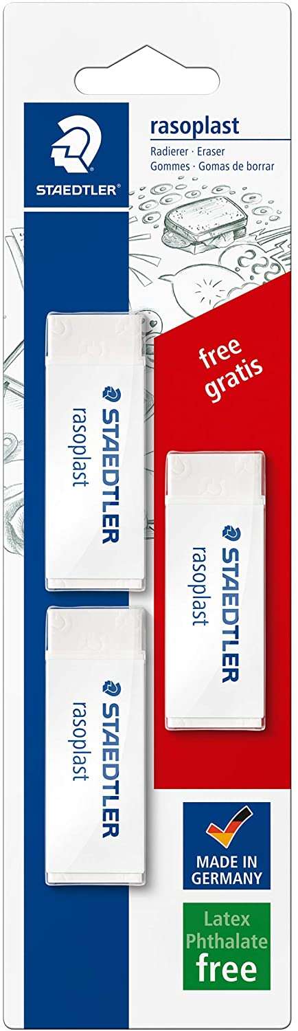 Staedtler Rasoplast 526 Pack de 3 Gomas de Borrar - Borrado de Alta Calidad - Minimos Residuos - Color Blanco 1 pieza(s)