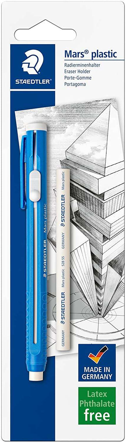 Staedtler Mars Plastic 528 50 Pack de 1 Portagomas en Forma de Lapiz + 1 Goma de Repuesto - Con Cursor para Deslizar la Goma - Sin Ftalatos ni Latex 1 pieza(s)