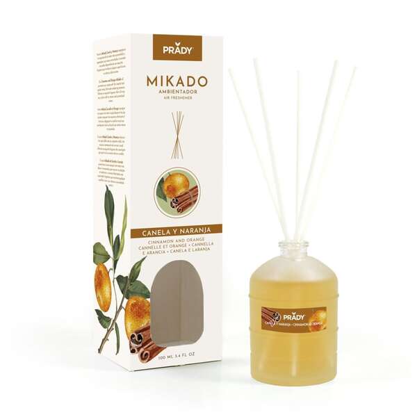 Prady Ambientador Mikado Canela y Naranja - Frasco de Cristal 100ml y Varitas Difusoras 1 pieza(s)