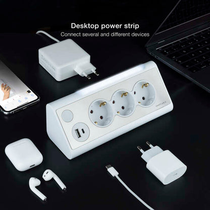 Nanocable - Regleta de Sobremesa con 3 Tomas de Tierra y 2 USB´s con Luz  Blanco