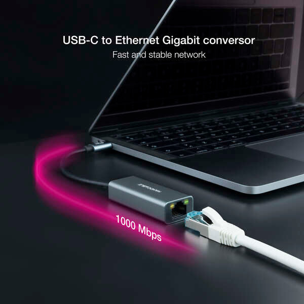 Nanocable Adaptador de Red USB-C a Ethernet Gigabit 10/100/1000 Mbps 1 pieza(s)