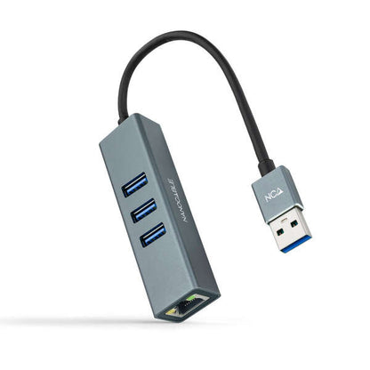 Nanocable - Conversor USB 3.0 a Ethernet Gigabit + 3XUSB 3.0  Aluminio  Gris  15 cm