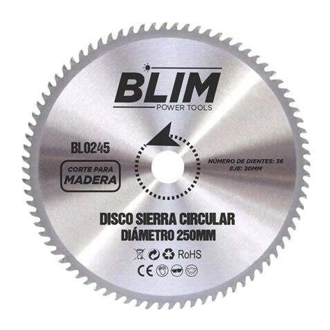 Blim Disco Corte de Madera para Sierra 250mm - 36 Dientes con Recubrimiento en Carburo de Tungsteno 1 pieza(s)