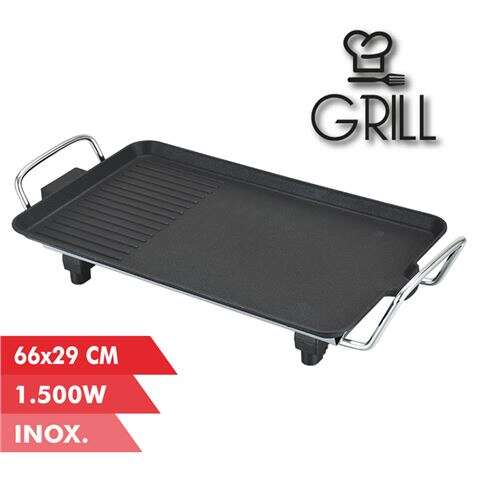 Muvip Plancha de Asar Electrica 1500W - 2 Zonas Lisa y Grill - Placa Antiadherente - Asas Tacto Frio - Termostato Extraible - Superficie 66x29cm 1 pieza(s)