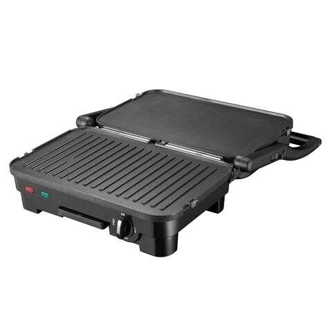 Muvip Sandwichera Inox 1800W - Placas Antiadherentes Reversibles Grill, Lisa - Selector de Temperatura - Placa Superior Basculante - Asas Tacto Frio 1 pieza(s)