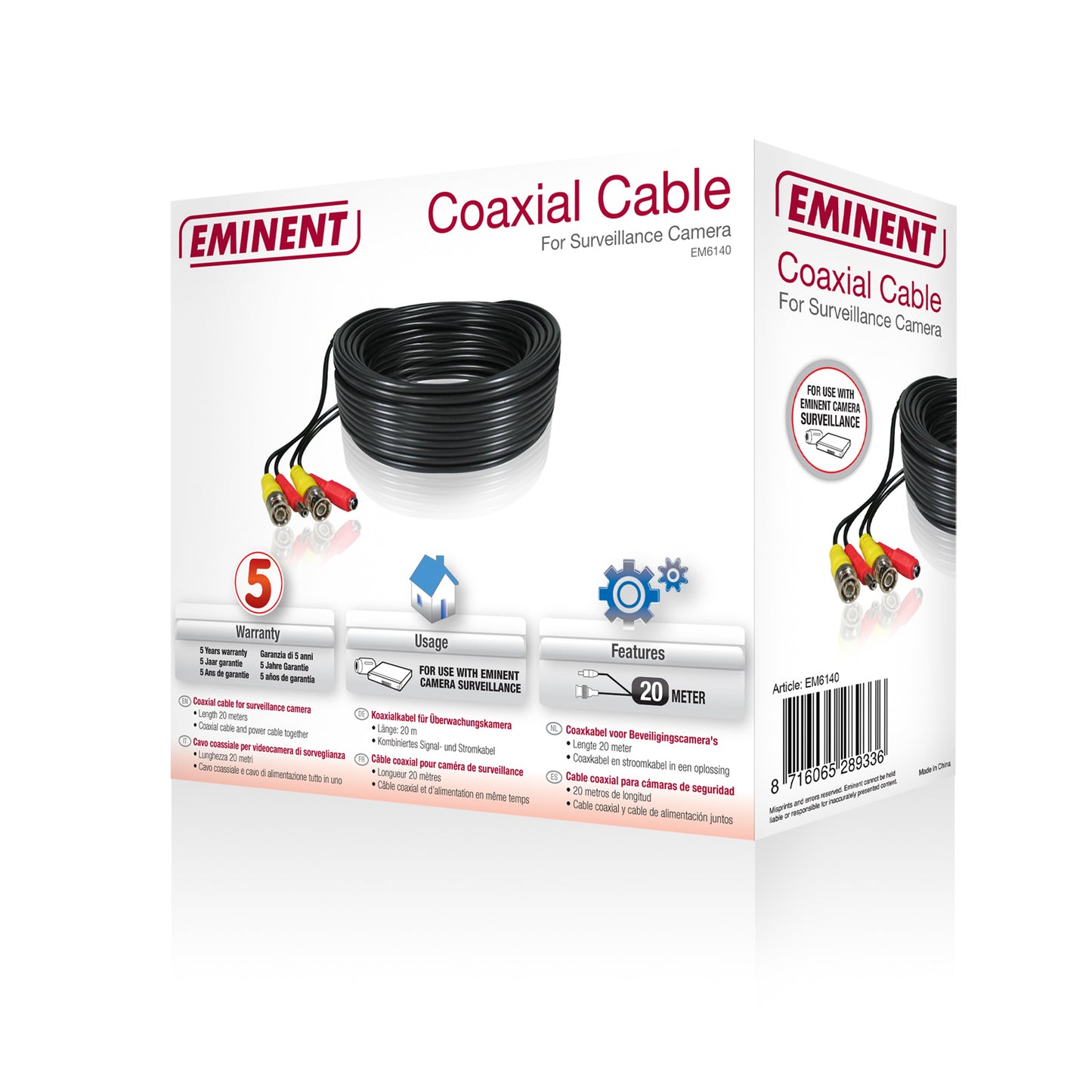 Eminent - EM6140 cable coaxial 20 m BNC  DC Negro