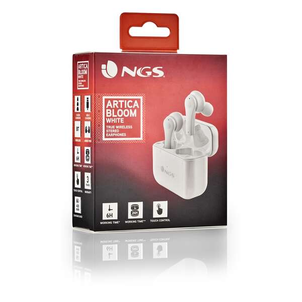 NGS Artica Bloom White Auriculares Intrauditivos Bluetooth 5.1 TWS - Manos Libres - Asistente de Voz - Autonomia hasta 7h - Base de Carga 1 pieza(s)