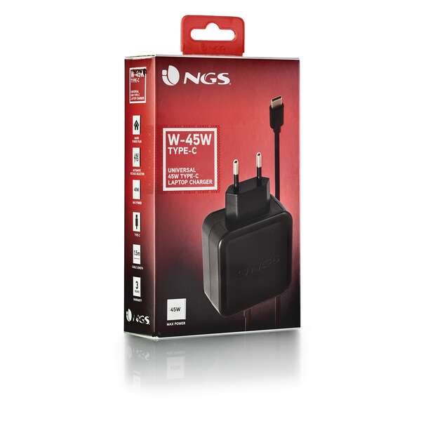 NGS Cargador Universal de Pared para Portatil USB-C 45W - Carga Rapida - Cable de 1.50m 1 pieza(s)