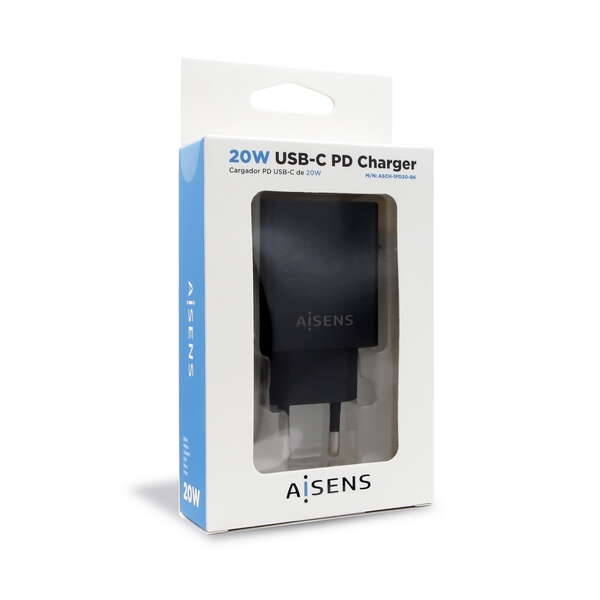 AISENS - Cargador USB-C PD 3.0 1 Puerto 1x USB-C 20 W  Negro