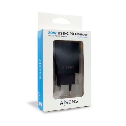 AISENS - Cargador USB-C PD 3.0 1 Puerto 1x USB-C 20 W  Negro