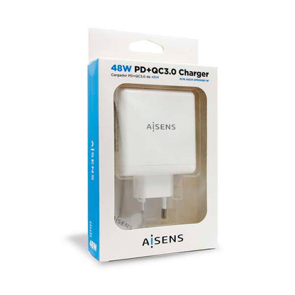 AISENS - Cargador 48 W  1x USB-C PD3.0 30 W  1x USB-A QC3.0 18 W  Blanco