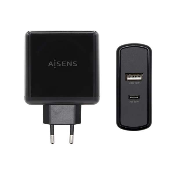 AISENS - ASCH-2PD45A-BK cargador de dispositivo móvil GPS  Mando para videojuegos  MP3  MP4  Teléfono móvil  Portátil  Smartphone  Tableta Negro Corriente alterna Carga rápida Interior