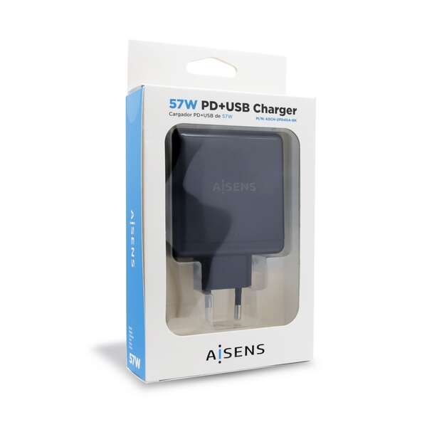 AISENS - ASCH-2PD45A-BK cargador de dispositivo móvil GPS  Mando para videojuegos  MP3  MP4  Teléfono móvil  Portátil  Smartphone  Tableta Negro Corriente alterna Carga rápida Interior