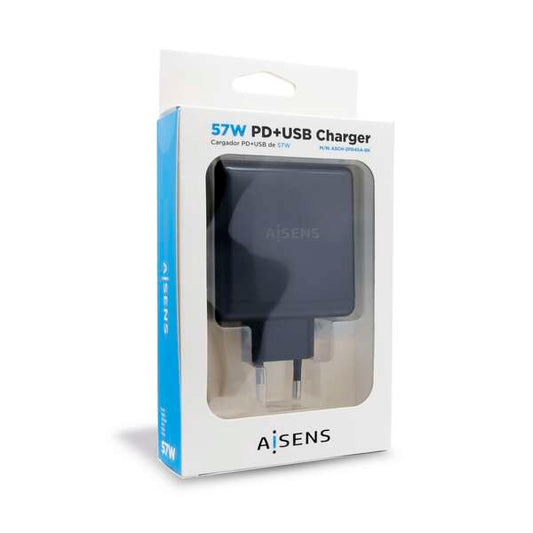 AISENS - ASCH-2PD45A-BK cargador de dispositivo móvil GPS  Mando para videojuegos  MP3  MP4  Teléfono móvil  Portátil  Smartphone  Tableta Negro Corriente alterna Carga rápida Interior