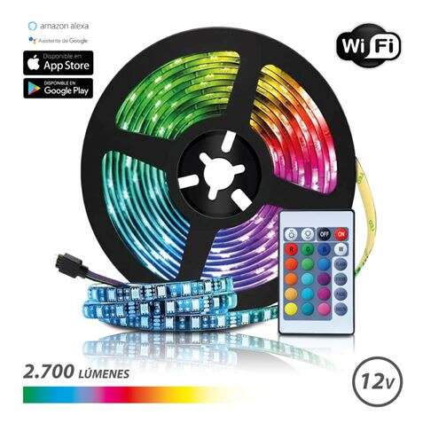 Elbat Tira LED RGB WiFi 12V 2700lm - 30 Led por Metro - Control Remoto - Longitud 5m 1 pieza(s)