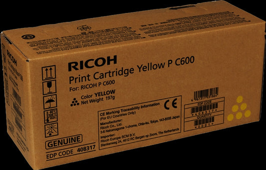 Ricoh PC600 Amarillo Cartucho de Toner Original - 408317/P C600Y Tintasmurcia.com