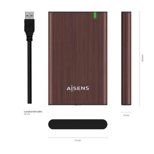 AISENS - Caja Externa 2.5" ASE-2525BWN 9.5 mm SATA A USB 3.0/USB 3.1 Gen1  Marron