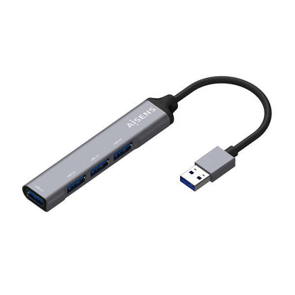 AISENS - Hub USB 3.0 Aluminio  Tipo A/M - 4x Tipo A/H  Gris  10cm