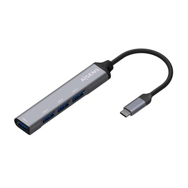 AISENS - Hub USB 3.1 USB-C  Tipo C/M - 4x Tipo A/H  Gris  10 cm