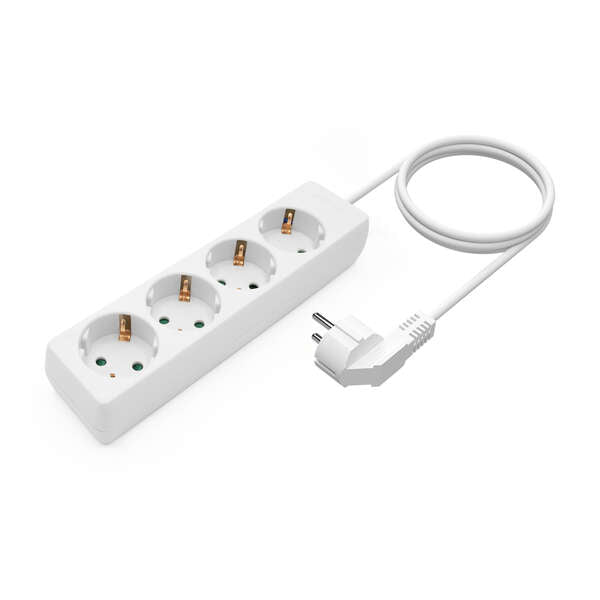 AISENS - Base Multiple 4 Tomas Sin Interruptor Con Cable 3x1.5mm2  Blanco  1.4m