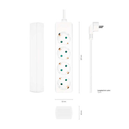 AISENS - Base Multiple 4 Tomas Sin Interruptor Con Cable 3x1.5mm2  Blanco  1.4m