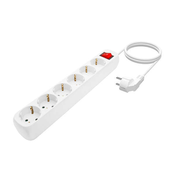 AISENS - Base Multiple 6 Tomas Con Interruptor Con Cable 3x1.5mm2  Blanco  1.4m