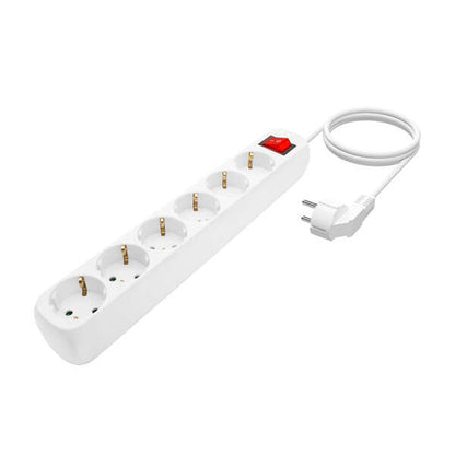 AISENS - Base Multiple 6 Tomas Con Interruptor Con Cable 3x1.5mm2  Blanco  1.4m