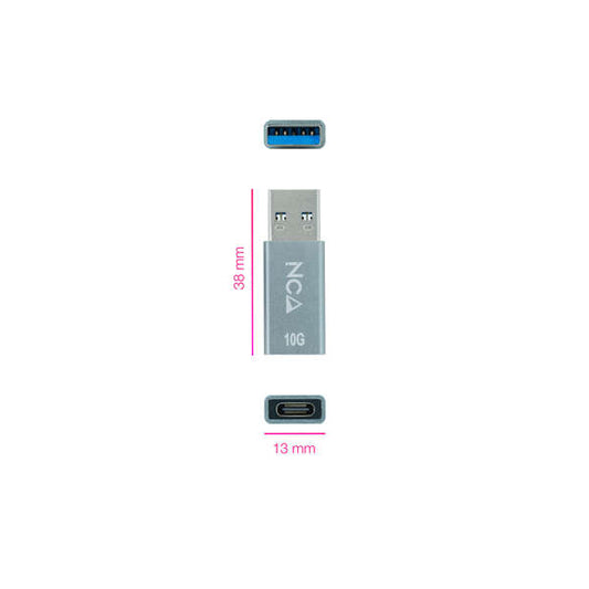 Nanocable - Adaptador USB-A 3.1 GEN2 a USB-C  USB-A/M-USB-C/H  Gris