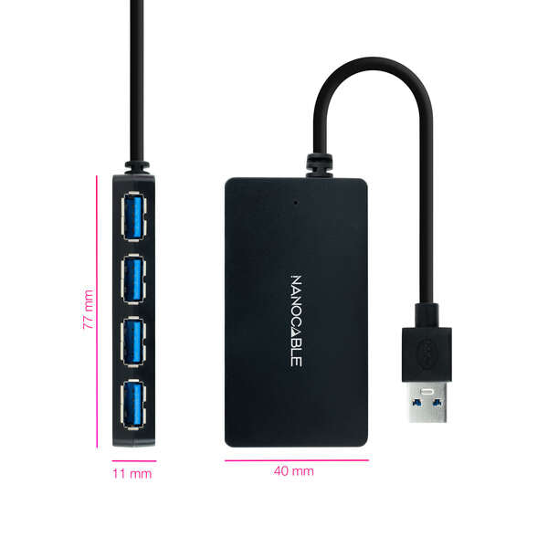 Nanocable - Hub USB 3.0 con 4 Puertos de USB 3.0  USB-A/M-USB 3.0/H  Negro  15 cm