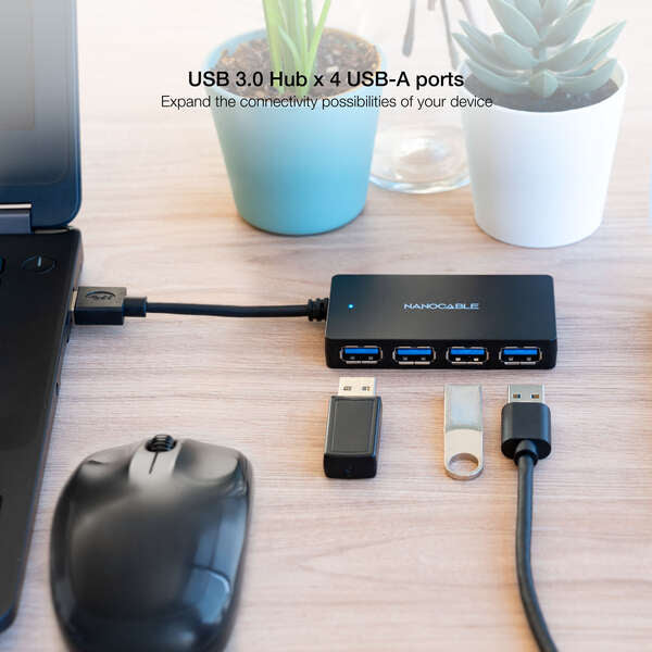 Nanocable - Hub USB 3.0 con 4 Puertos de USB 3.0  USB-A/M-USB 3.0/H  Negro  15 cm