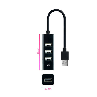 Nanocable - Hub USB 2.0 con 4 Puertos de USB 2.0  USB-A/M-USB 2.0/H  Negro  15 cm