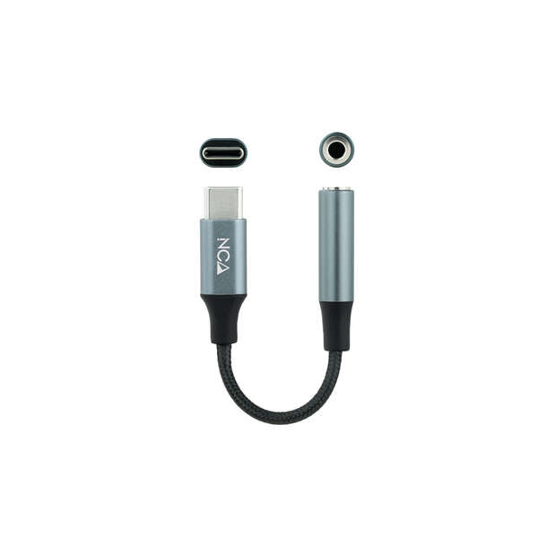 Nanocable - Cable Adaptador Audio USB-C/M a Jack 3.5/H  11 cm  Negro/Gris