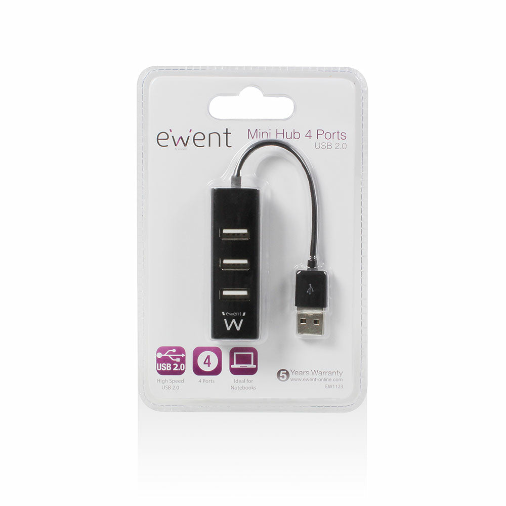 Ewent - EW1123 hub de interfaz USB 2.0 480 Mbit/s Negro