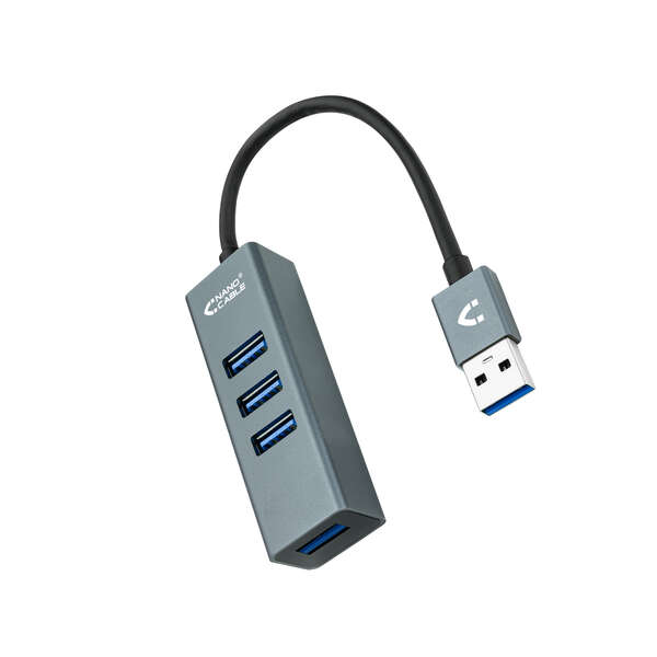 Nanocable - USB 3.0 4xUSB3.0. USB-A/M-USB 3.0/H  Gris  10 cm