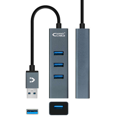 Nanocable - USB 3.0 4xUSB3.0. USB-A/M-USB 3.0/H  Gris  10 cm