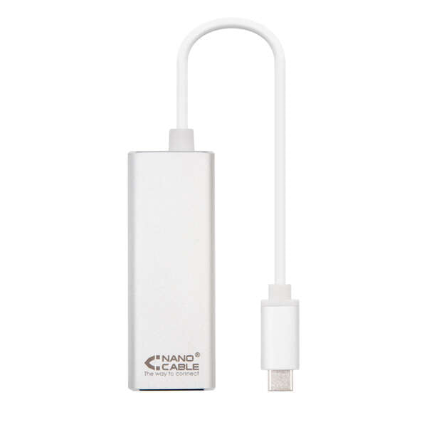 Nanocable Conversor USB-C a Ethernet Gigabit 10/100/1000 Mbps - 15 cm - Color Aluminio 1 pieza(s)