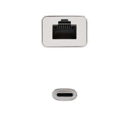 Nanocable Conversor USB-C a Ethernet Gigabit 10/100/1000 Mbps - 15 cm - Color Aluminio 1 pieza(s)