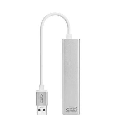 Nanocable Conversor USB 3.0 a Ethernet Gigabit + 3xUSB 3.0 - Aluminio - 15 cm - Color Plata 1 pieza(s)