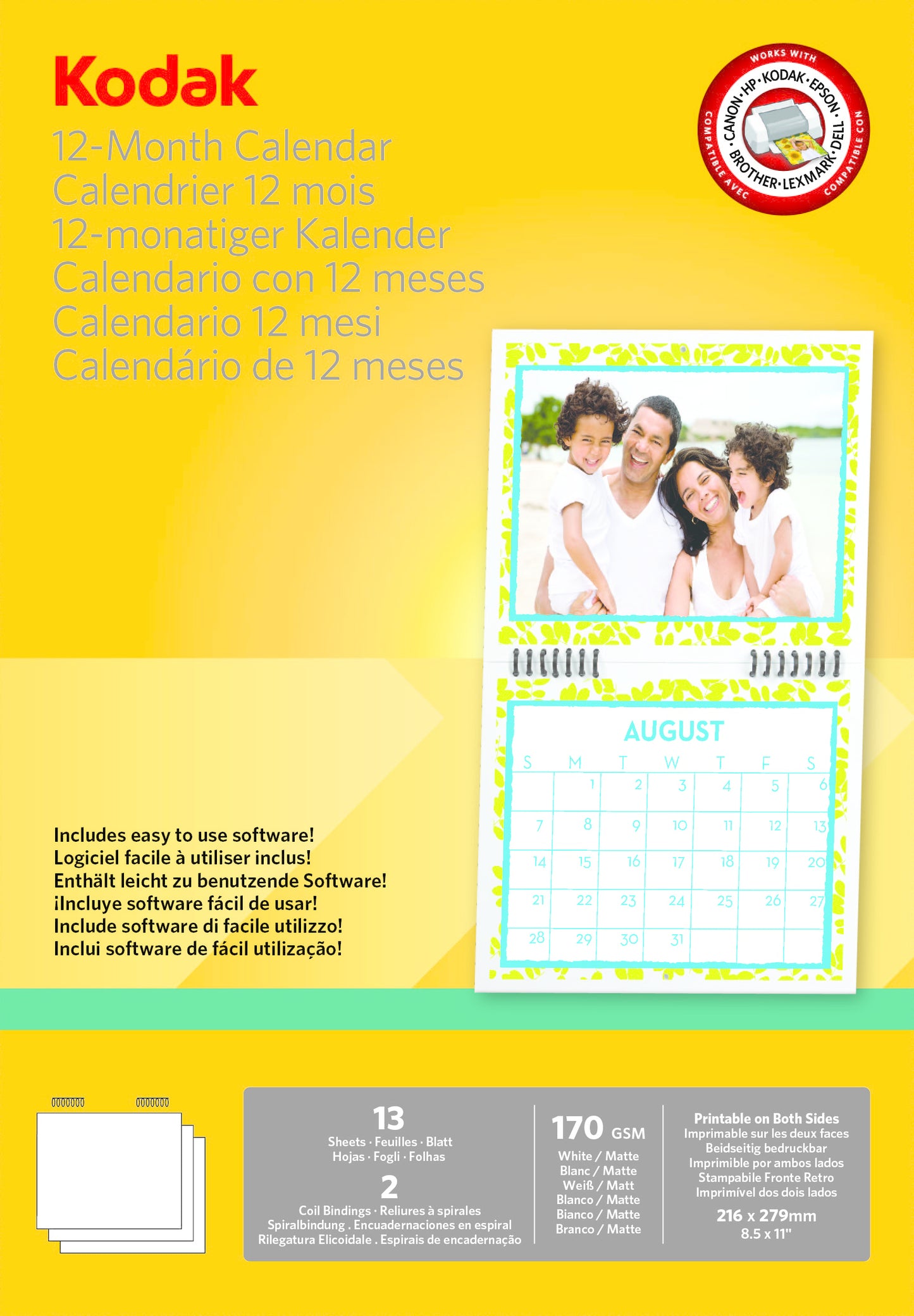 Kodak - Calendario para impresora de tinta. incluye 13 hojas  sofware y nudillo