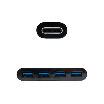 Nanocable - Adaptador USB-C a 4xUSB 3.0. USB-C/M-USB 3.0/H  Negro  10 cm