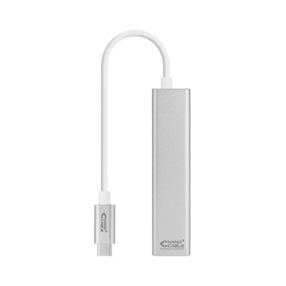 Nanocable Conversor USB-C a Ethernet Gigabit + 3xUSB 3.0 - Aluminio - 15 cm - Color Plata 1 pieza(s)