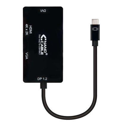 Nanocable - Conversor USB-C a VGA / DVI / H???  3 En 1. USB-C/M-VGA/H-DVI/H-HDMI/H 4K  Negro  10 cm