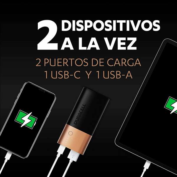 Duracell Bateria Externa/Power Bank 6700mAh PD 18W y QC 3.0 - 1x USB-A, 1x USB-C - Indicadores Led - 2 Dispositivos Simultaneamente 1 pieza(s)