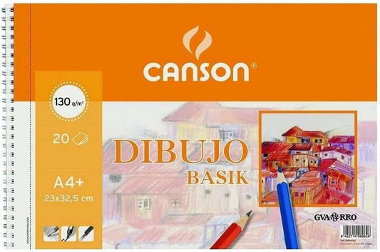 Canson - CANSON BLOC DIBUJO BASIK ESPIRAL MICROPERFORADO 20 HOJAS LISO 130 GR. 23X32 5CM -10U-