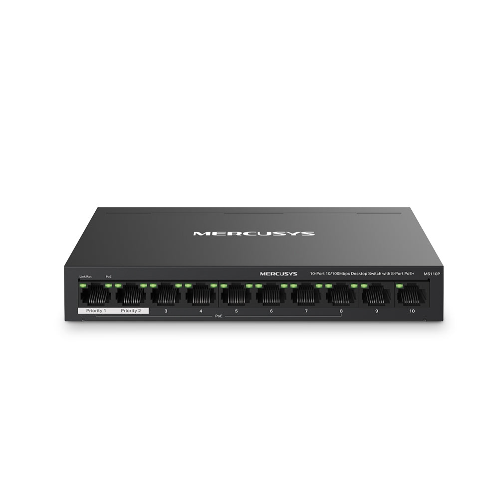 Mercusys - MS110P switch Gestionado Fast Ethernet (10/100) Energía sobre Ethernet (PoE) Negro