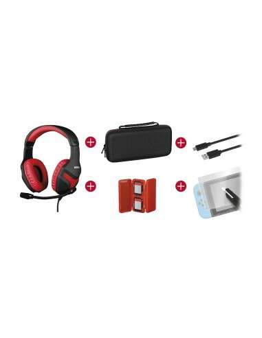 Konix Mythics Gamer Switch Pack Auriculares + Funda de Transporte + Protector Pantalla Vidrio Templado + Estuche para 4 Cartuchos de Juego + Cable USB a USB-C 1 pieza(s)