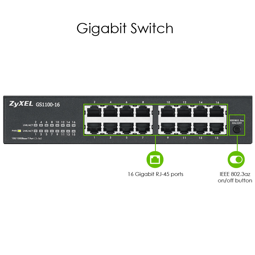 Zyxel - GS1100-16 No administrado Gigabit Ethernet (10/100/1000)