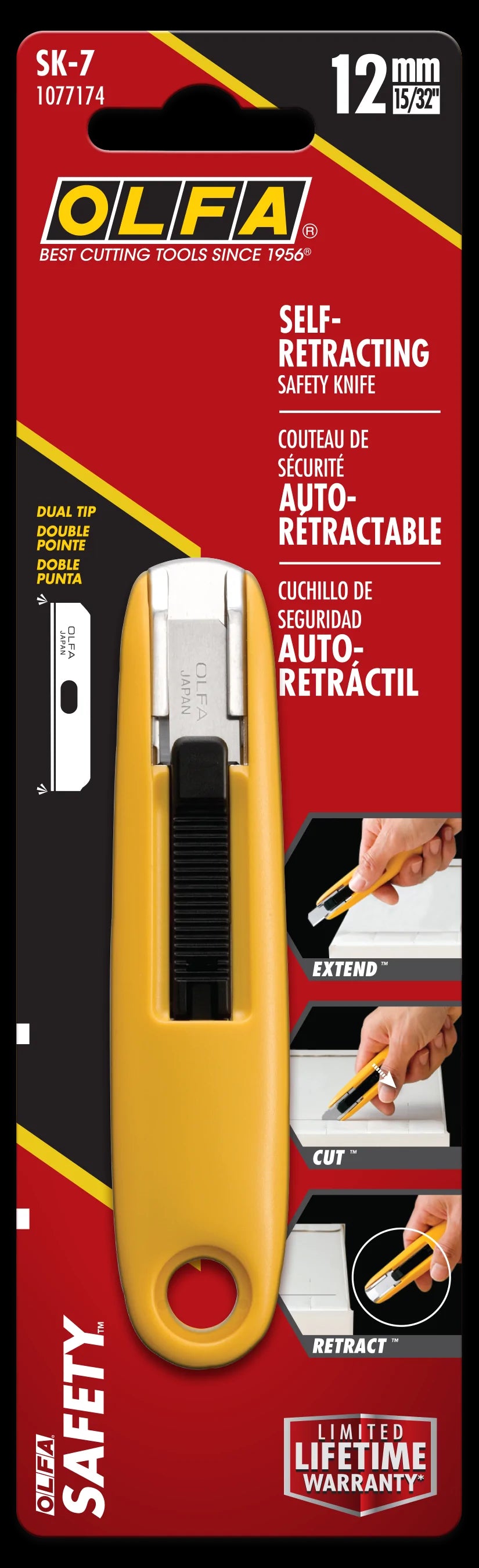 Olfa SK-7 Cuchilla de Seguridad Autoretractil - Canal de Acero Inoxidable - Maxima Seguridad - Uso Ambidiestro 1 pieza(s)